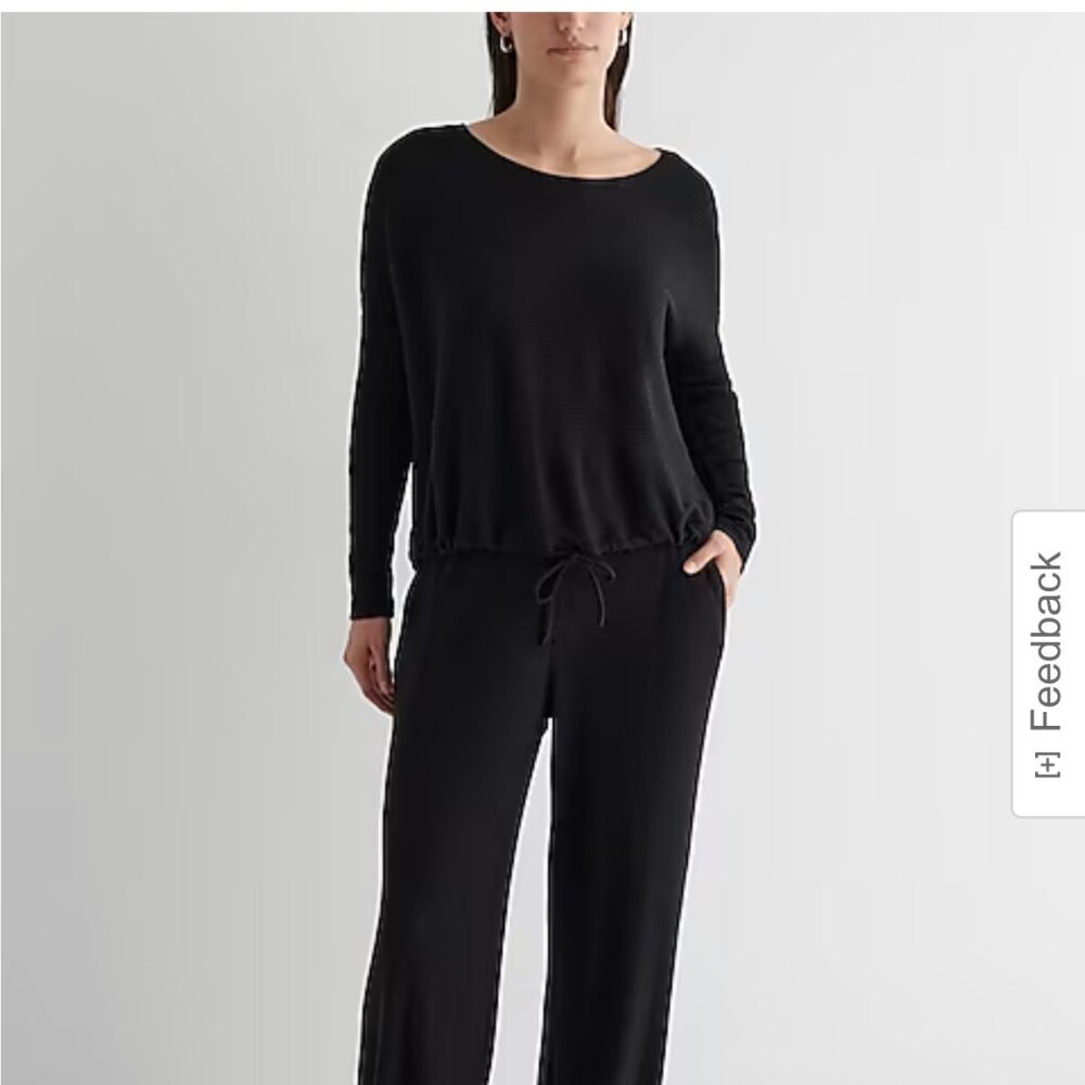 EXPRERSS Ribbed Cozy Knit Crew Neck Cinched Hem Top MEDIUM NWT